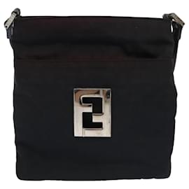 Fendi-FENDI Zucca Canvas Shoulder Bag Nylon Black Auth ti2102-Black