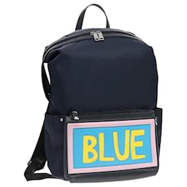 Fendi-FENDI Backpack Nylon Navy Silver Auth bs18443-Silvery,Navy blue