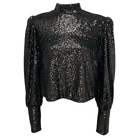 A.L.C. Black Margaret Sequin High Neck Blouse Black