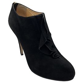 Schwarze Wildleder-Ankle-Booties mit Rüschen von Valentino Schwarz