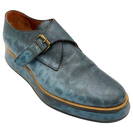 Sapatos Oxford de couro azul com estampado de cobra Dries Van Noten Azul