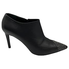 Saint Laurent-Saint Laurent Black Palladio Studded Leather Ankle Booties-Black