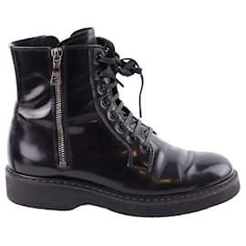 Prada-Lace-up leather boots-Black