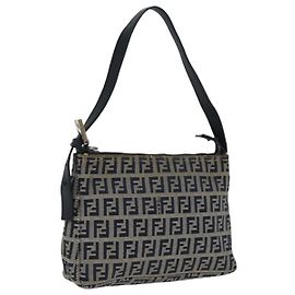 FENDI Zucchino Canvas Accessory Pouch Navy Silver Auth 90484 Silvery Navy blue