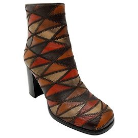 Botines de cuero patchwork marrón Miu Miu Castaño