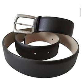 Chanel-Chanel MEN'S BLACK CALF LEATHER BELT/SIZE 95/ Excellent condition-Black