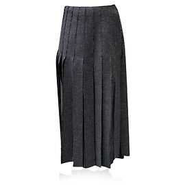 Prada Grauer Midi-Rock aus Schurwolle mit Fransen und Futter, Größe 38 IT Grau