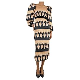 Johanna Ortiz-Black printed puffball sleeve cotton dress - size UK 6-Black