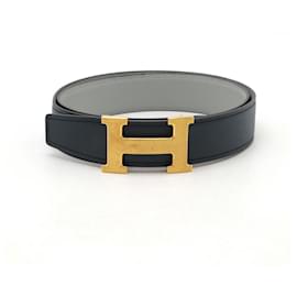 Hermès-Hermes Constance H Reversible Leather Belt-Grey,Navy blue