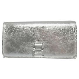 Chloé Marcie Silver Leather Bi-Fold Long Wallet Silvery