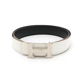 Hermès-Hermes Constance H Reversible Leather Belt-Black,White
