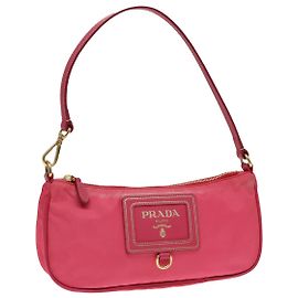PRADA Accessory Pouch Nylon Pink Gold Auth 93255 Pink Golden