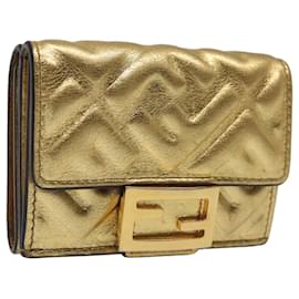 Fendi-FENDI Zucca Canvas Wallet Gold Tone 8M0395 Auth 93704-Other