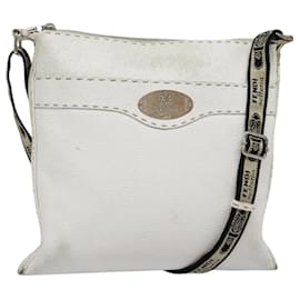 Fendi-FENDI Celeria Shoulder Bag Leather Silver White Auth bs18319-Silvery,White