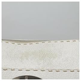 Fendi-FENDI Celeria Shoulder Bag Leather Silver White Auth bs18319-Silvery,White