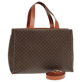 Céline-CELINE Macadam Canvas Hand Bag PVC Leather 2way Brown Gold Auth bs18258-Brown,Golden