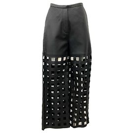 By Malene Birger Black Leather Pants with Square Cut Outs Black