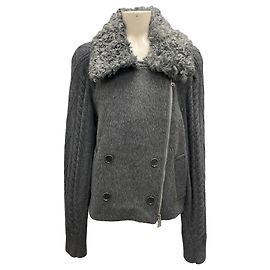 Jonathan Simkhai Simkhai Grey Faux Fur Collar Wool Jacket Grey