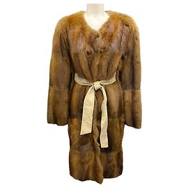 Marni Brown Tie-Front Fur Coat Brown