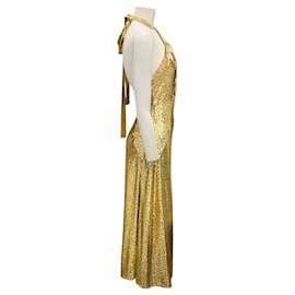Michael Kors-Michael Kors Collection Gold Metallic Leopard Fil Coupe Halter Dress-Golden