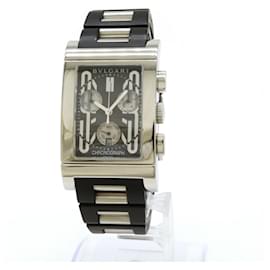 Bulgari-Bvlgari Rettangolo Black Dial Stainless Steel Rubber Quartz Men's Watch RTC49S-Other