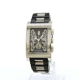 Bulgari-Bvlgari Rettangolo Black Dial Stainless Steel Rubber Quartz Men's Watch RTC49S-Other