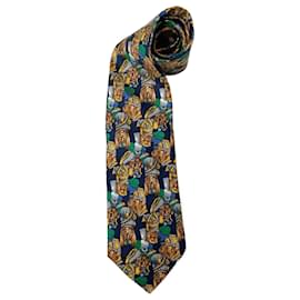 Fendi-Fendi vintage tie made in blue silk with dog pattern-Multiple colors