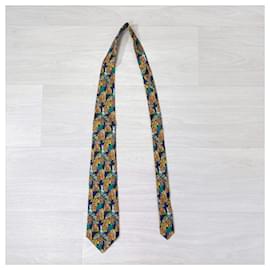 Fendi-Fendi vintage tie made in blue silk with dog pattern-Multiple colors