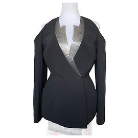 Giacca Thierry Mugler Nera con Spalle Scoperte e Perle Nero