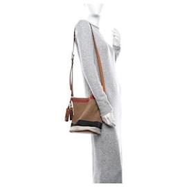 Burberry-BURBERRY Canvas Mega Check Mini Ashby Hobo Saddle Bag Brown/Beige-Brown,Beige