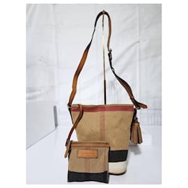 Burberry-BURBERRY Canvas Mega Check Mini Ashby Hobo Saddle Bag Brown/Beige-Brown,Beige