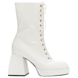 Autre Marque-Nodaleto Bulla Candy leather chunky heels lace up boots-White
