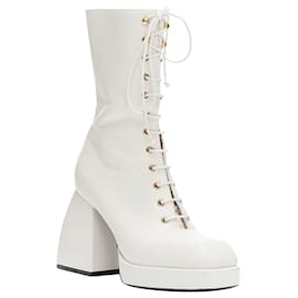 Autre Marque-Nodaleto Bulla Candy leather chunky heels lace up boots-White