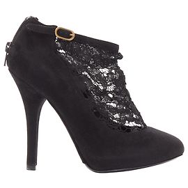 Bottines à talons hauts en suède à fleurs et dentelle Dolce & Gabbana Doré Métallisé