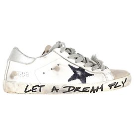 Tênis de amarrar Golden Goose Super-Star "Deixe um sonho voar" em couro de bezerro branco Branco