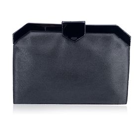Yves Saint Laurent Vintage Black Leather Lucite Frame Clutch Bag Black
