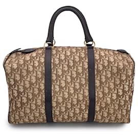Dior-Christian Vintage Brown Logo Oblique Canvas Large Boston Bag-Brown