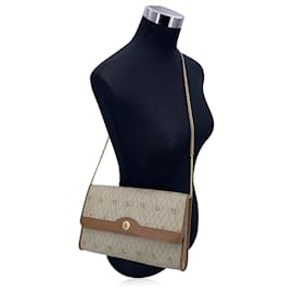 Dior-Christian Vintage Beige Honeycomb Logo Canvas Shoulder Bag-Beige