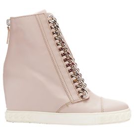 Casadei leather silver chain trim ankle wedge sneakers Pink