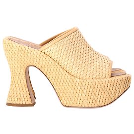 Loewe x Paula's Ibiza Platform Slip-On Chunky Heels in Brown Raffia Brown
