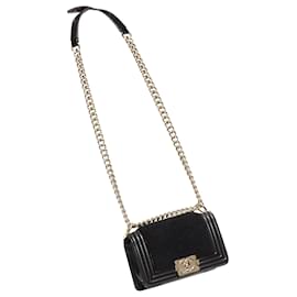 Chanel-Chanel Boy Small Shearling Leather Gold CC Push Lock Chain Flap Bag-Black