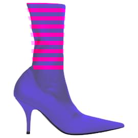 Balenciaga-Balenciaga knitife neon lycra pointed sock boots Kim Kardashian-Pink