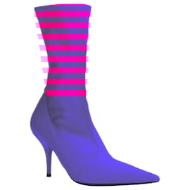 Balenciaga-Balenciaga knitife neon lycra pointed sock boots Kim Kardashian-Pink
