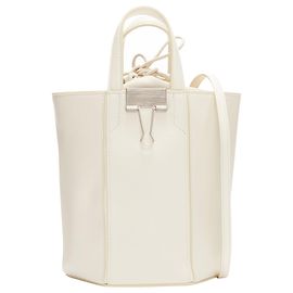 Off White Bolsa tote de couro com cordão de puxar Off Virgil Abloh e clipe de binder Allen Branco Cru
