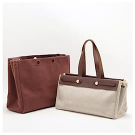 Hermès-Hermes Airbag Cabas MM Leather Shoulder Bag-Brown