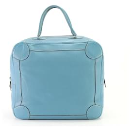 Hermès-Hermes Blue Leather Boston Bag-Blue