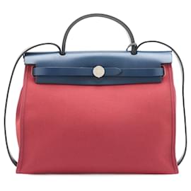 Hermès-Hermes C Engraved Airbag Navy Red Leather Shoulder Bag-Red,Navy blue