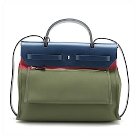 Hermès-Hermes C Engraved Airbag Navy Red Leather Shoulder Bag-Red,Navy blue