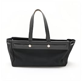 Hermès-Hermes Airbag Leather Canvas Shoulder Bag-Black