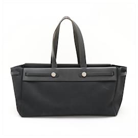 Hermès-Hermes Airbag Leather Canvas Shoulder Bag-Black